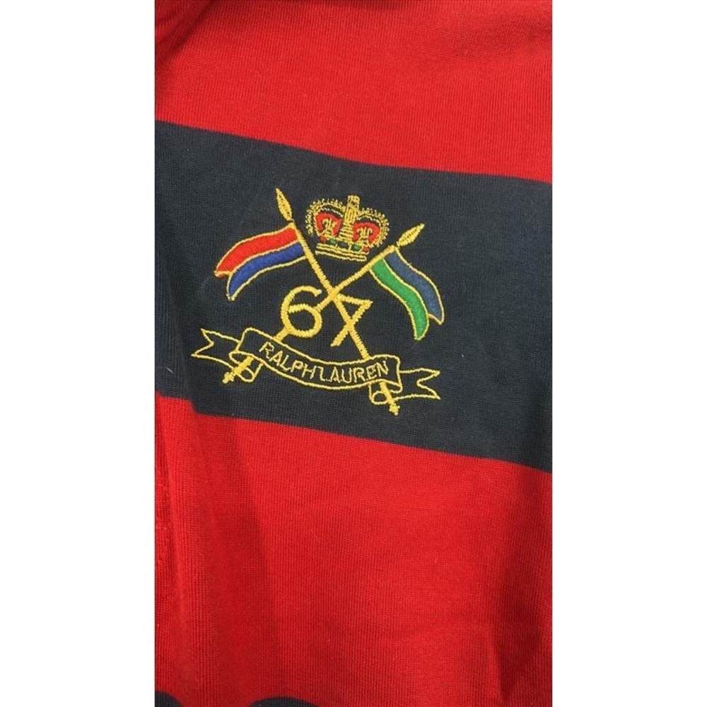Ralph Lauren Womens Rugby Shirt Dress Red Navy Striped Long Sleeve Crest Small - Picture 2 of 8